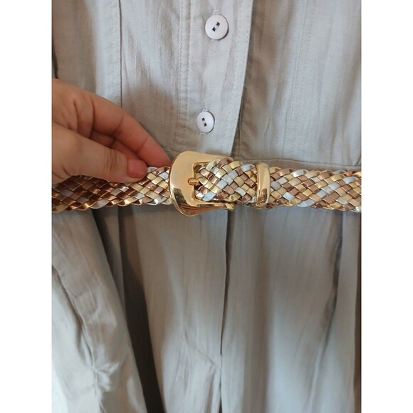 ACT I Womens Jumpsuit Beige Button Up Zipper Pockets 3/4 Sleeve Belt 90’s M - Picture 6 of 16